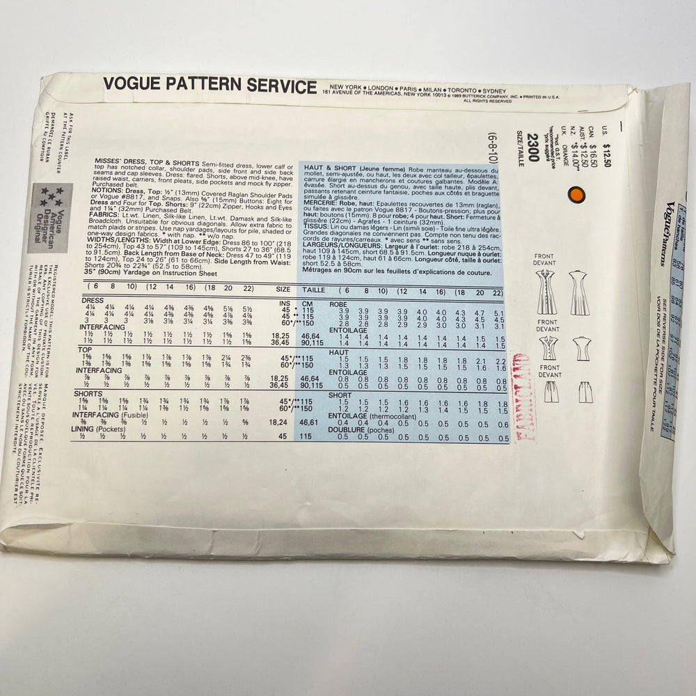 Sewing Pattern - Womenswear - Vogue 2300 - True Deadstock supplies Fabric by private - Sustainable Textile | FABCYCLE