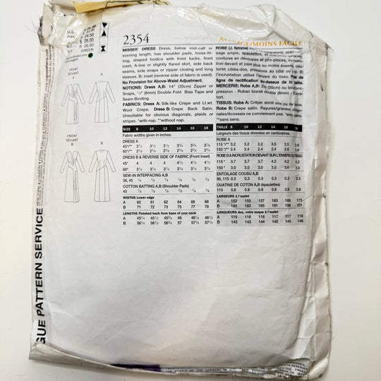 Sewing Pattern - Womenswear - Vogue 2354 - True Deadstock supplies Fabric by private - Sustainable Textile | FABCYCLE
