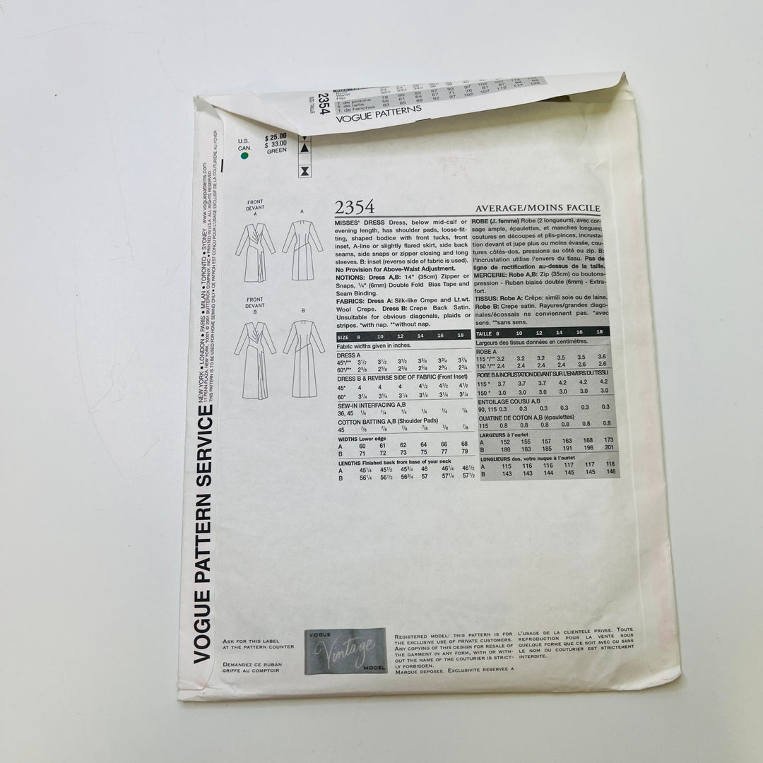 Sewing Pattern - Womenswear - Vogue 2354 - True Deadstock supplies Fabric by private - Sustainable Textile | FABCYCLE