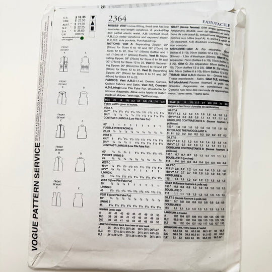 Sewing Pattern - Womenswear - Vogue 2364 - True Deadstock supplies Fabric by private - Sustainable Textile | FABCYCLE