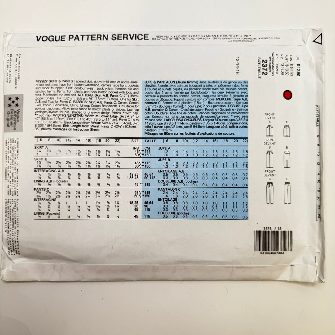 Sewing Pattern - Womenswear - Vogue 2372 - True Deadstock supplies Fabric by private - Sustainable Textile | FABCYCLE