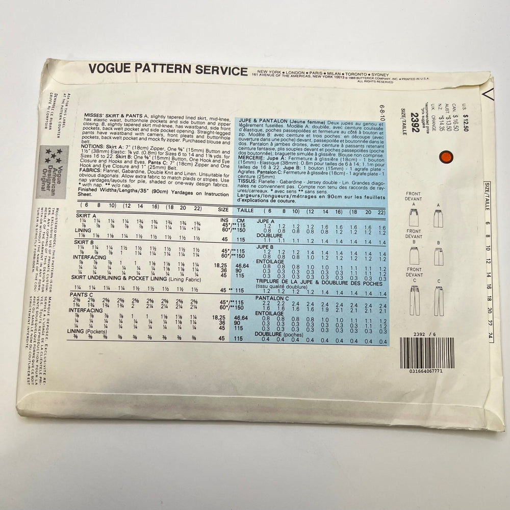 Sewing Pattern - Womenswear - Vogue 2392 - True Deadstock supplies Fabric by private - Sustainable Textile | FABCYCLE