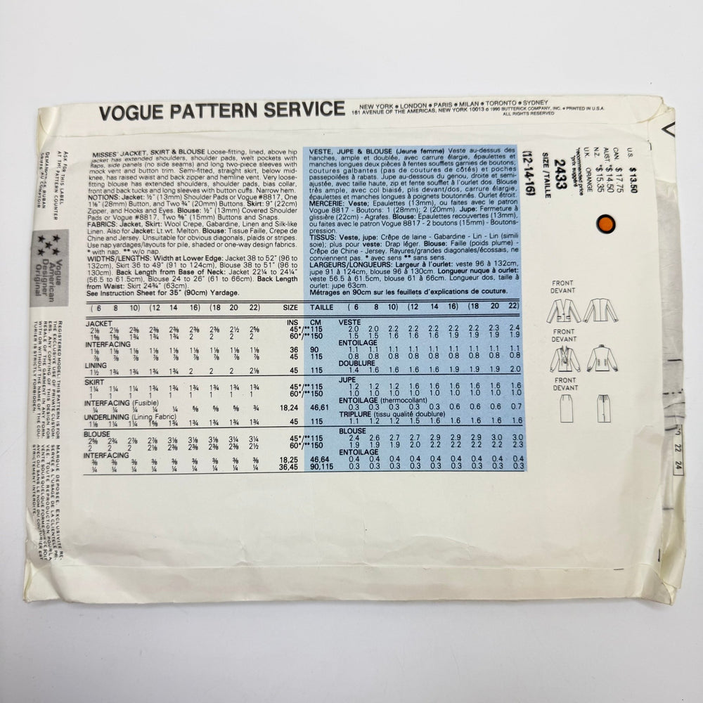 Sewing Pattern - Womenswear - Vogue 2433 - True Deadstock supplies Fabric by private - Sustainable Textile | FABCYCLE