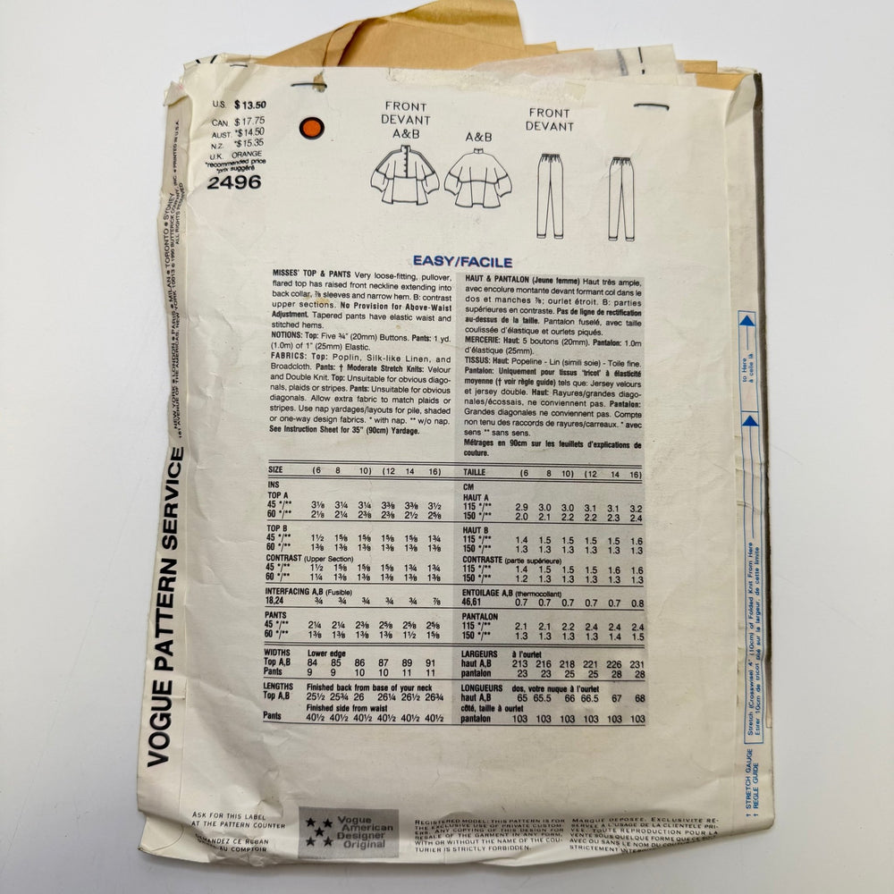 Sewing Pattern - Womenswear - Vogue 2496 - True Deadstock supplies Fabric by private - Sustainable Textile | FABCYCLE
