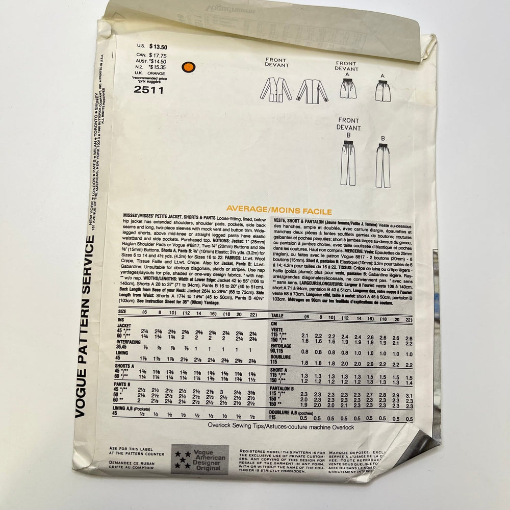 Sewing Pattern - Womenswear - Vogue 2511 - True Deadstock supplies Fabric by private - Sustainable Textile | FABCYCLE