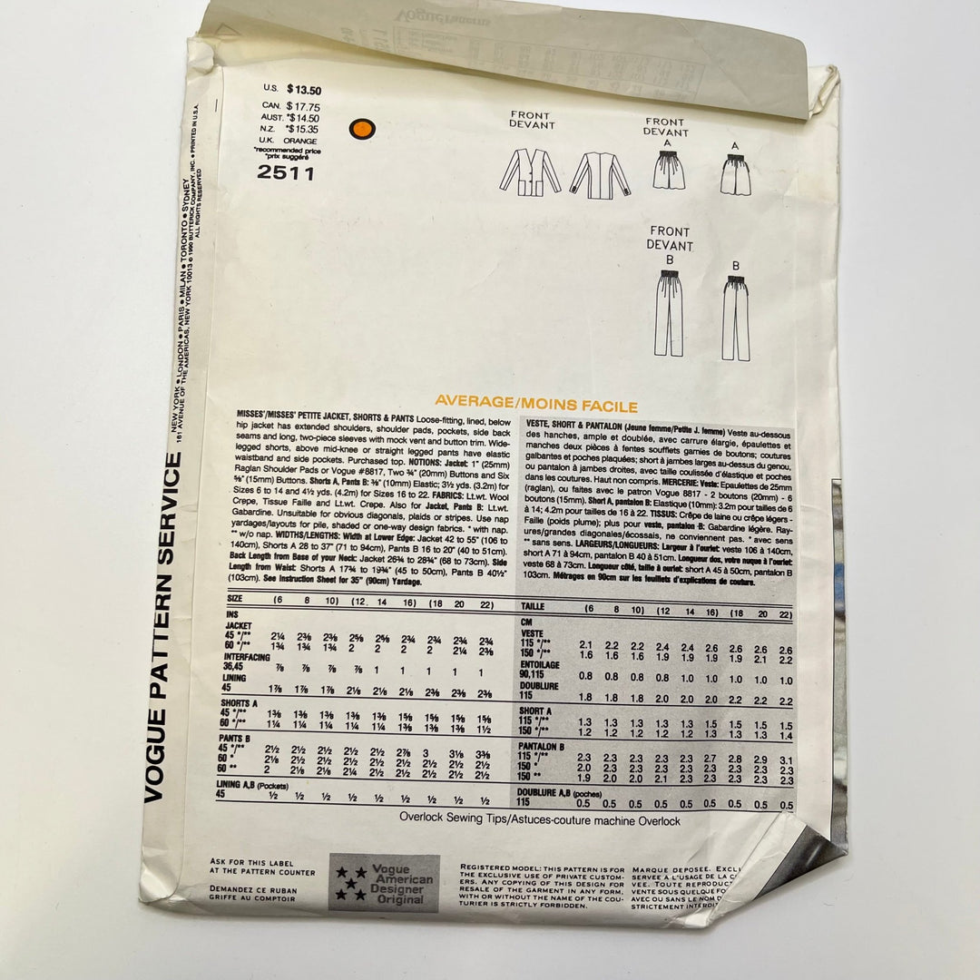 Sewing Pattern - Womenswear - Vogue 2511 - True Deadstock supplies Fabric by private - Sustainable Textile | FABCYCLE