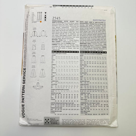 Sewing Pattern - Womenswear - Vogue 2545 - True Deadstock supplies Fabric by private - Sustainable Textile | FABCYCLE
