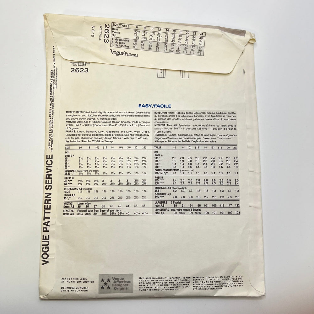 Sewing Pattern - Womenswear - Vogue 2623 - True Deadstock supplies Fabric by private - Sustainable Textile | FABCYCLE