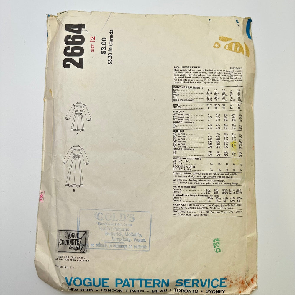 Sewing Pattern - Womenswear - Vogue 2664 - True Deadstock supplies Fabric by private - Sustainable Textile | FABCYCLE