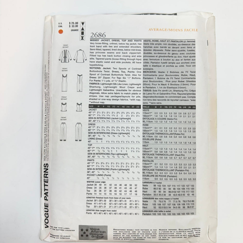 Sewing Pattern - Womenswear - Vogue 2686 - True Deadstock supplies Fabric by private - Sustainable Textile | FABCYCLE