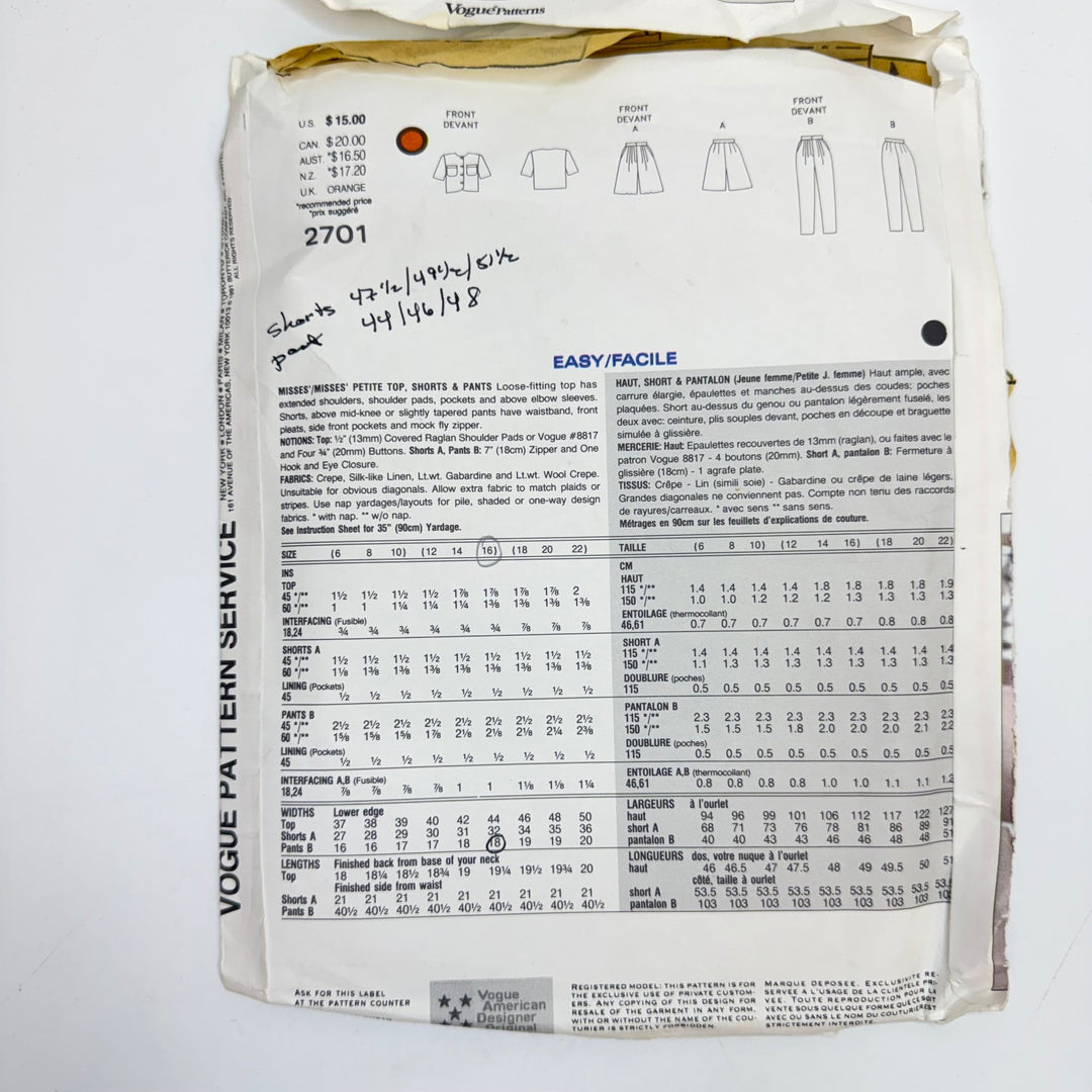 Sewing Pattern - Womenswear - Vogue 2701 - True Deadstock supplies Fabric by private - Sustainable Textile | FABCYCLE