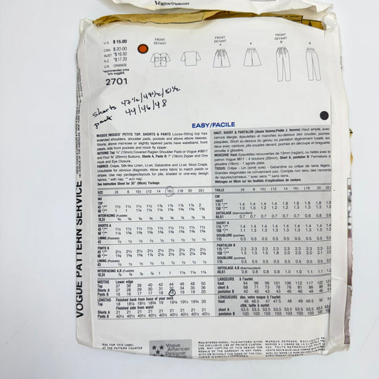 Sewing Pattern - Womenswear - Vogue 2701 - True Deadstock supplies Fabric by private - Sustainable Textile | FABCYCLE