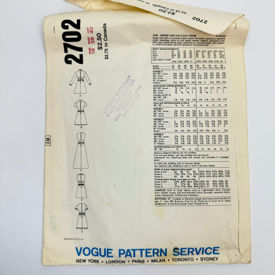 Sewing Pattern - Womenswear - Vogue 2702 - True Deadstock supplies Fabric by private - Sustainable Textile | FABCYCLE
