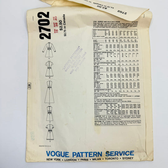 Sewing Pattern - Womenswear - Vogue 2702 - True Deadstock supplies Fabric by private - Sustainable Textile | FABCYCLE