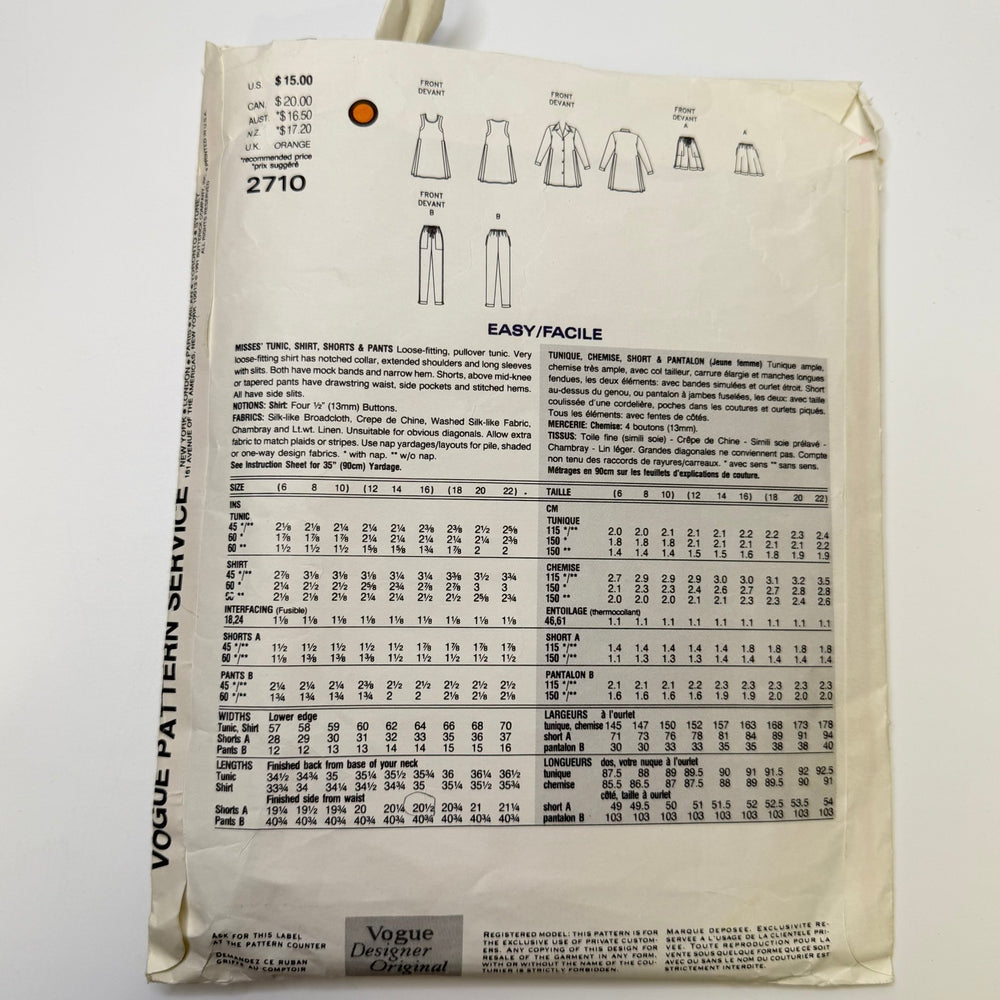 Sewing Pattern - Womenswear - Vogue 2710 - True Deadstock supplies Fabric by private - Sustainable Textile | FABCYCLE