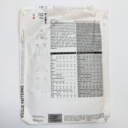 Sewing Pattern - Womenswear - Vogue 2711 - True Deadstock supplies Fabric by private - Sustainable Textile | FABCYCLE