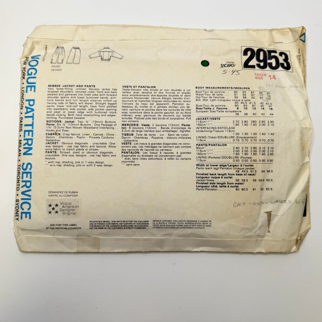 Sewing Pattern - Womenswear - Vogue 2953 - True Deadstock supplies Fabric by private - Sustainable Textile | FABCYCLE
