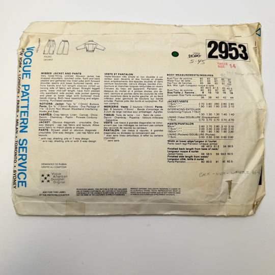 Sewing Pattern - Womenswear - Vogue 2953 - True Deadstock supplies Fabric by private - Sustainable Textile | FABCYCLE