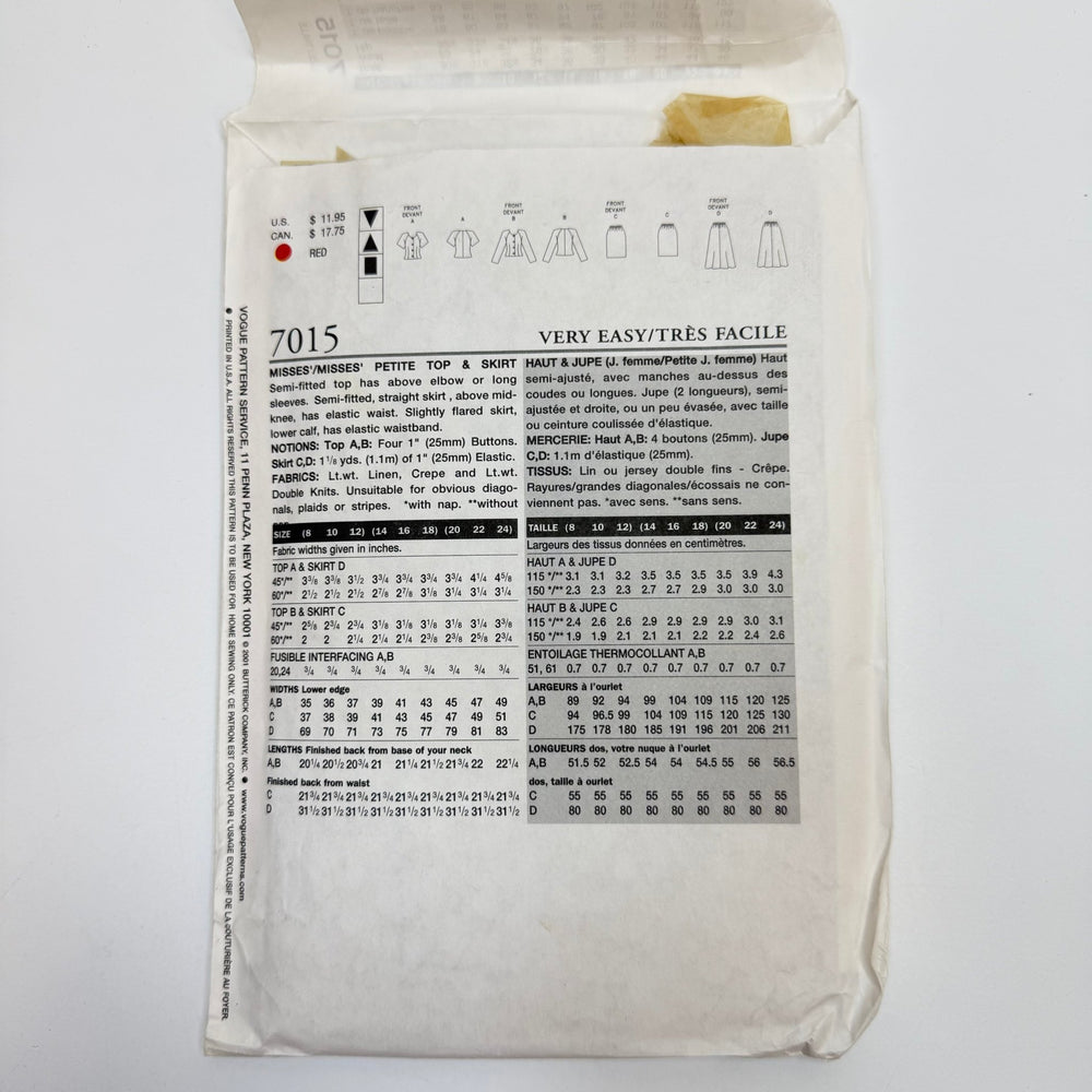 Sewing Pattern - Womenswear - Vogue 7015 - True Deadstock supplies Fabric by private - Sustainable Textile | FABCYCLE