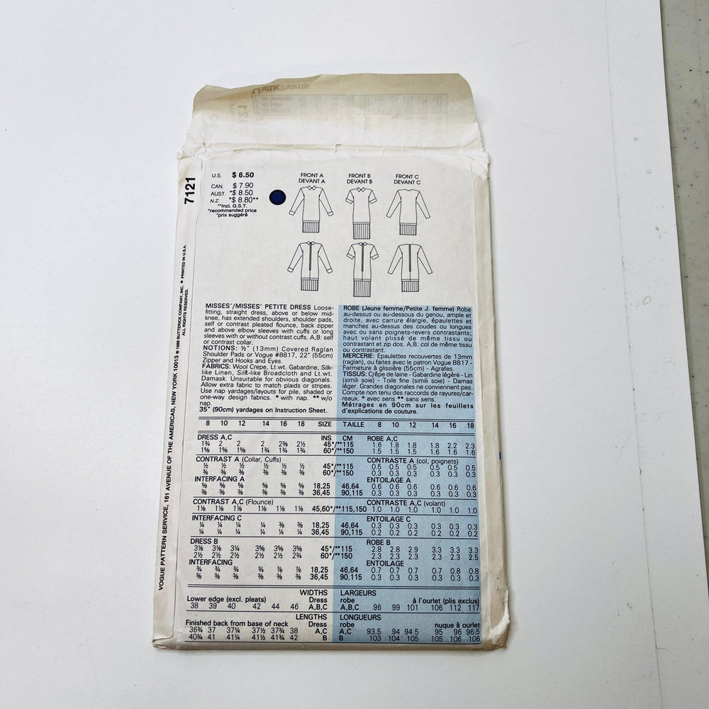 Sewing Pattern - Womenswear - Vogue 7121 - True Deadstock supplies Fabric by private - Sustainable Textile | FABCYCLE
