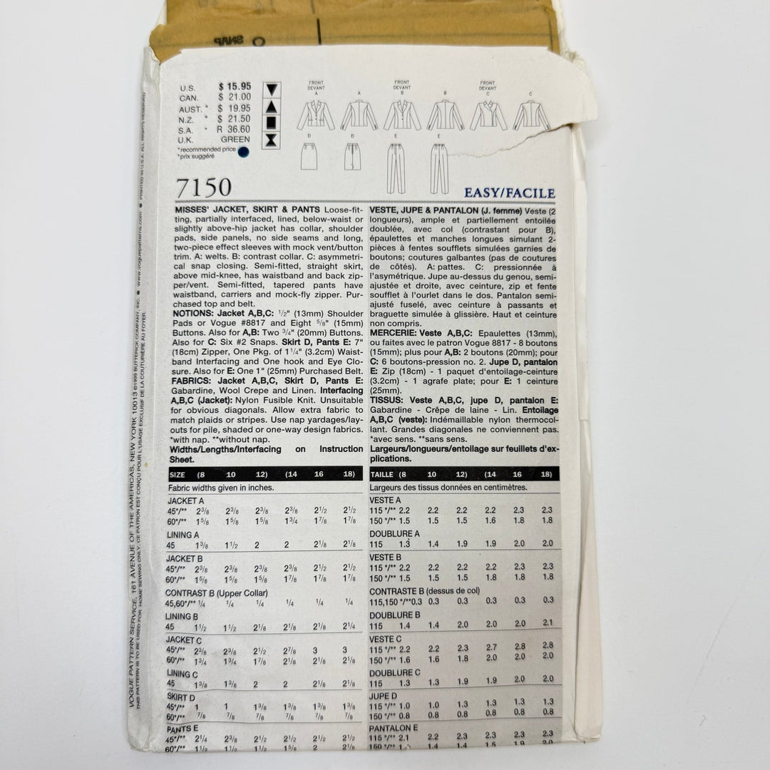 Sewing Pattern - Womenswear - Vogue 7150 - True Deadstock supplies Fabric by private - Sustainable Textile | FABCYCLE