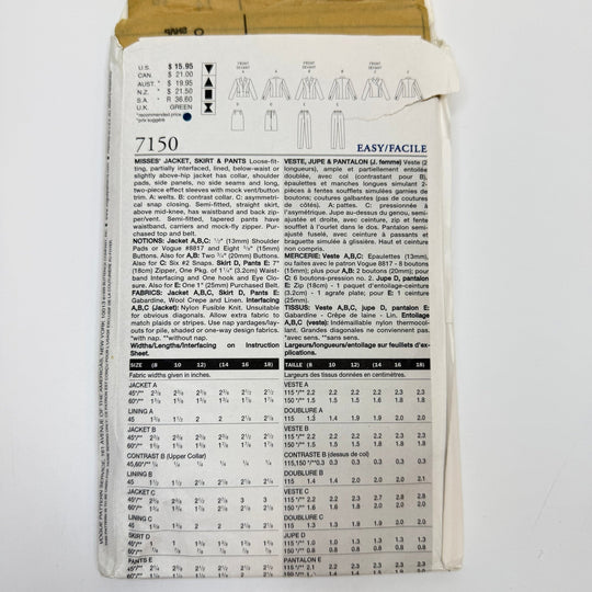 Sewing Pattern - Womenswear - Vogue 7150 - True Deadstock supplies Fabric by private - Sustainable Textile | FABCYCLE