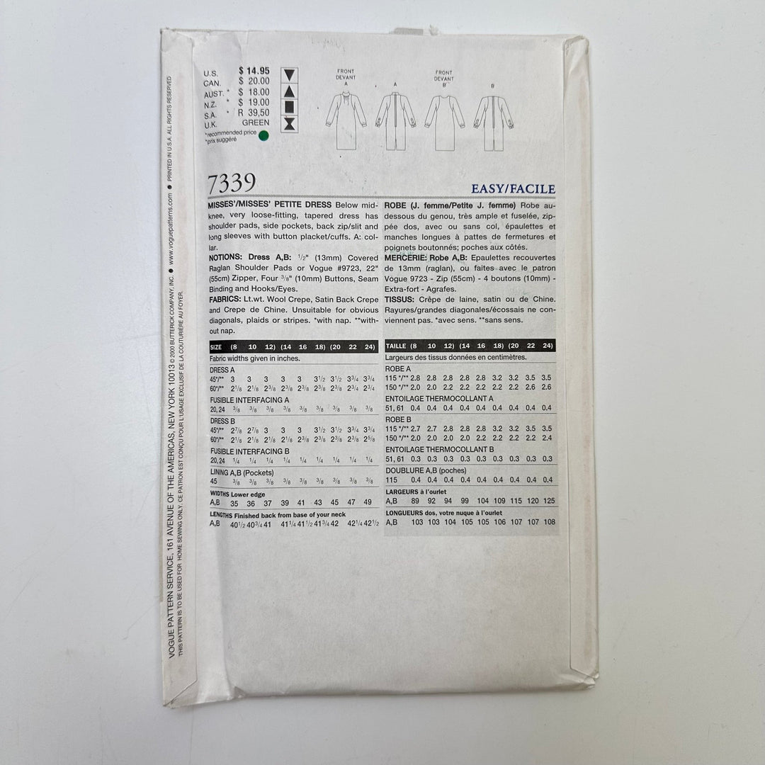 Sewing Pattern - Womenswear - Vogue 7339 - True Deadstock supplies Fabric by private - Sustainable Textile | FABCYCLE