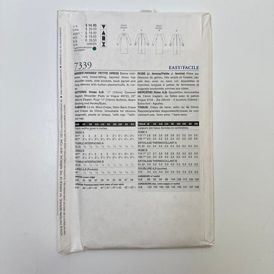 Sewing Pattern - Womenswear - Vogue 7339 - True Deadstock supplies Fabric by private - Sustainable Textile | FABCYCLE