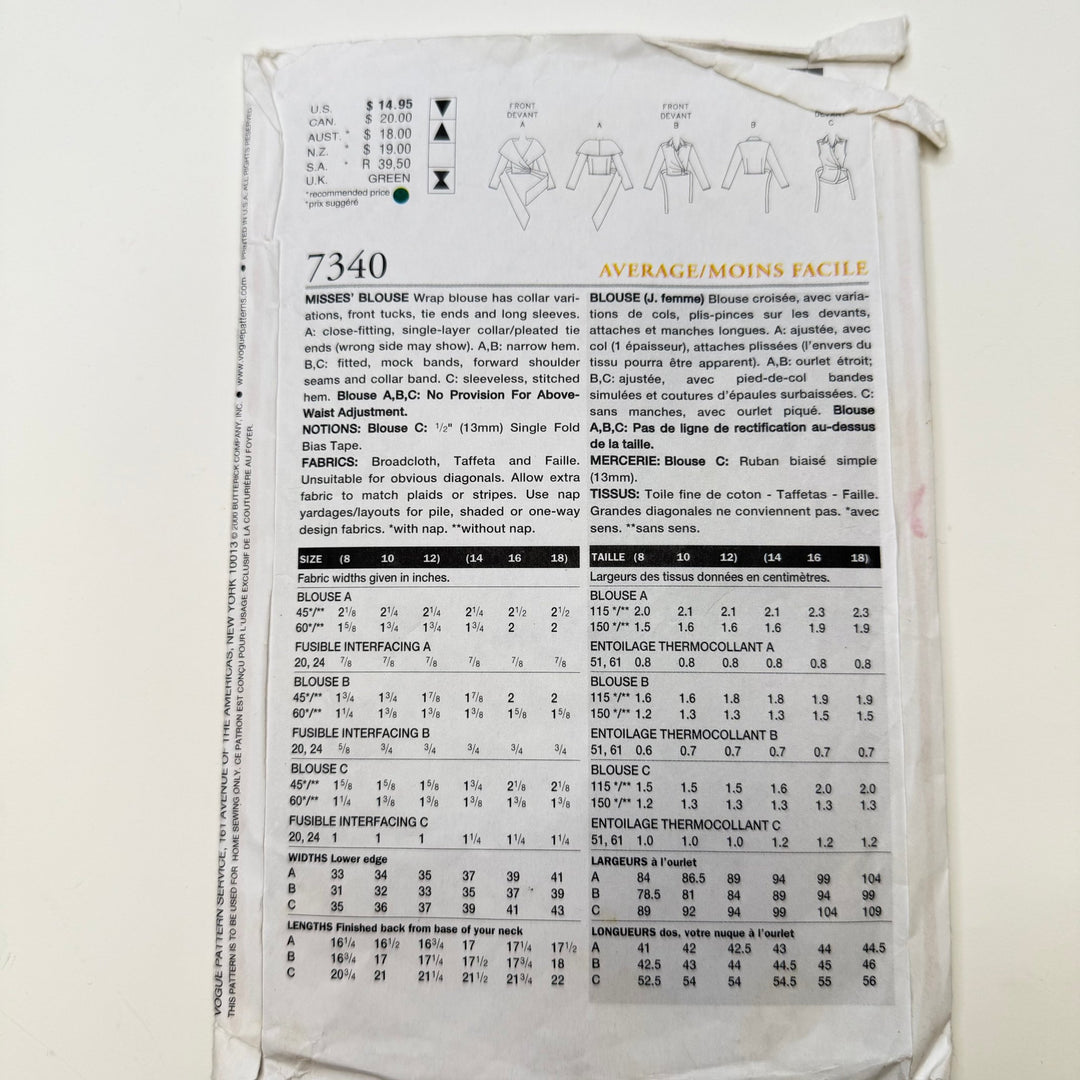 Sewing Pattern - Womenswear - Vogue 7340 - True Deadstock supplies Fabric by private - Sustainable Textile | FABCYCLE