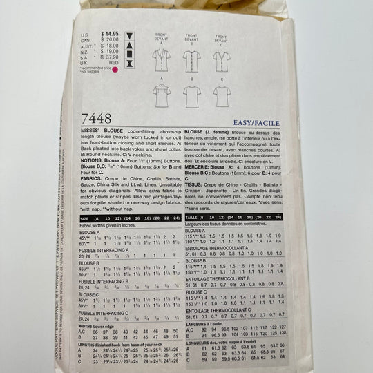 Sewing Pattern - Womenswear - Vogue 7448 - True Deadstock supplies Fabric by private - Sustainable Textile | FABCYCLE