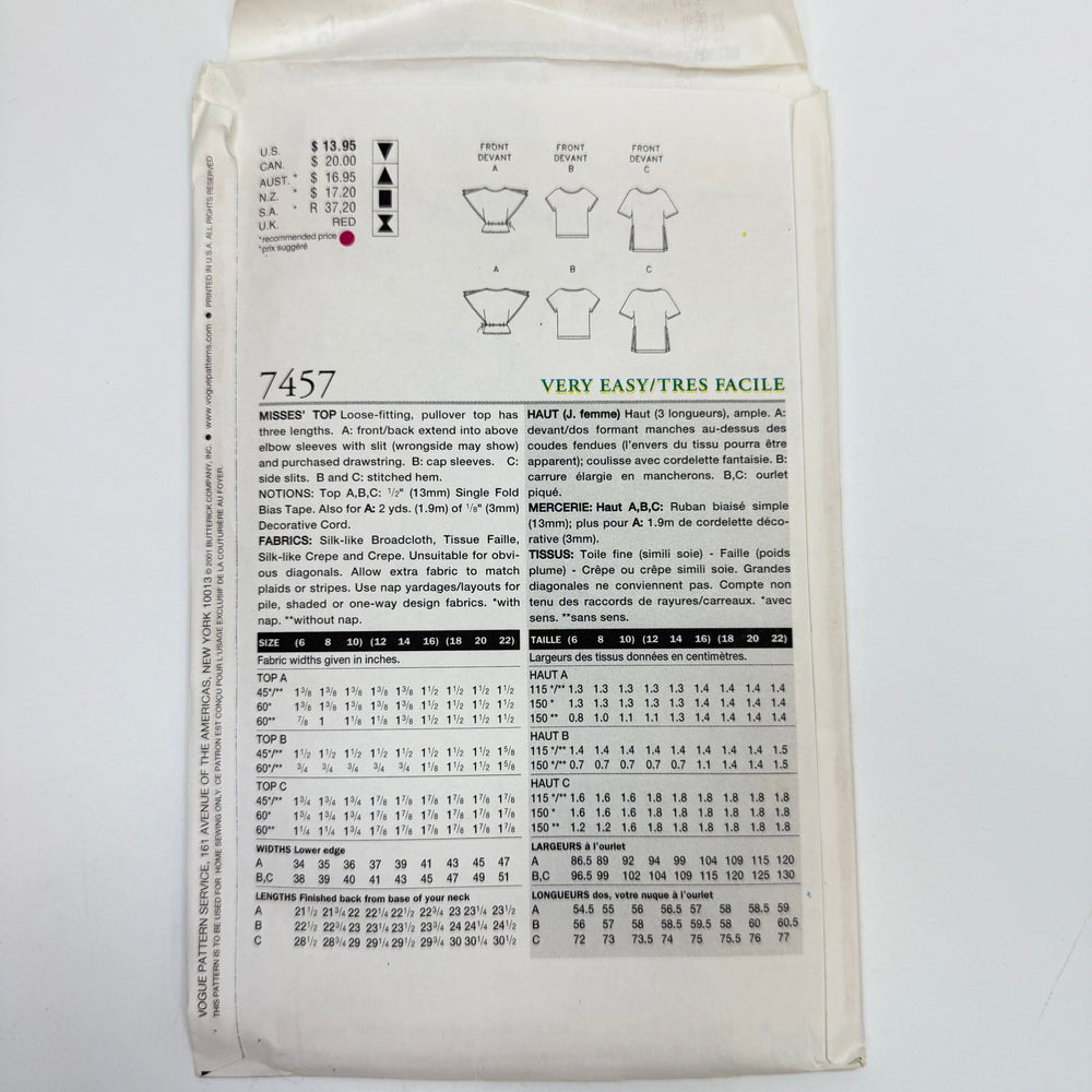 Sewing Pattern - Womenswear - Vogue 7457 - True Deadstock supplies Fabric by private - Sustainable Textile | FABCYCLE