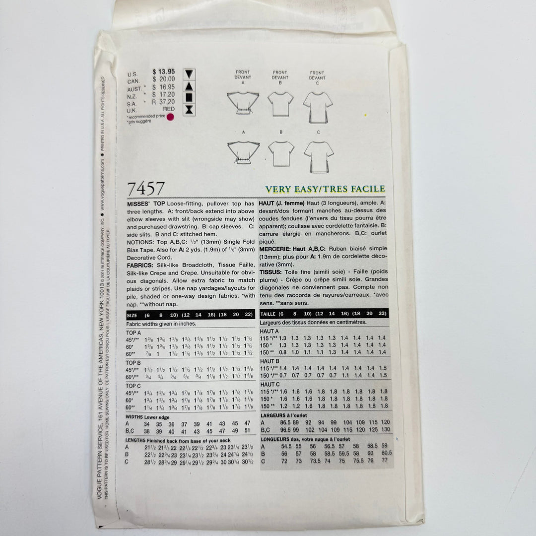 Sewing Pattern - Womenswear - Vogue 7457 - True Deadstock supplies Fabric by private - Sustainable Textile | FABCYCLE