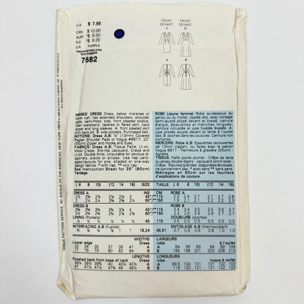 Sewing Pattern - Womenswear - Vogue 7682 - True Deadstock supplies Fabric by private - Sustainable Textile | FABCYCLE