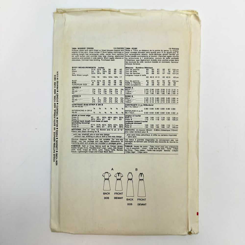 Sewing Pattern - Womenswear - Vogue 7694 - True Deadstock supplies Fabric by private - Sustainable Textile | FABCYCLE