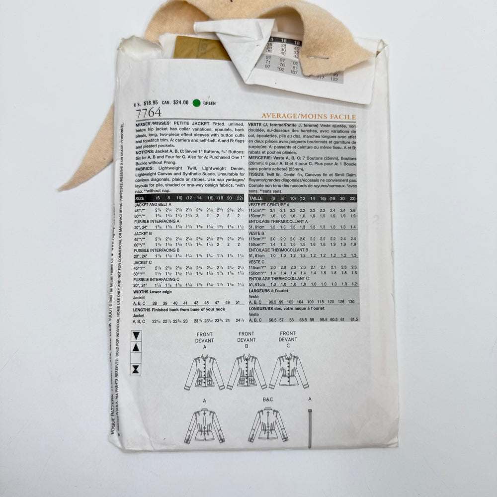 Sewing Pattern - Womenswear - Vogue 7764 - True Deadstock supplies Fabric by private - Sustainable Textile | FABCYCLE