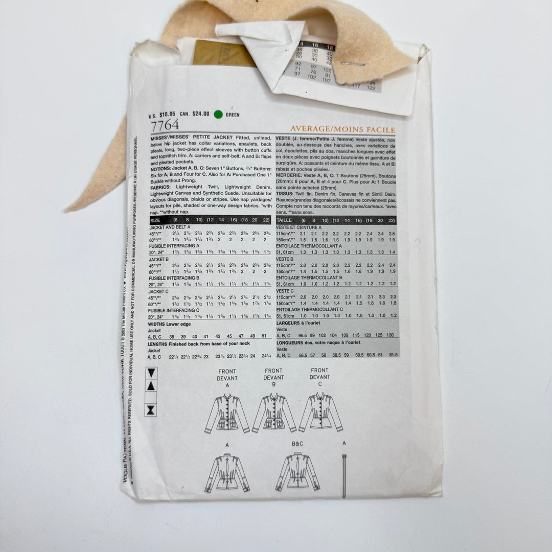 Sewing Pattern - Womenswear - Vogue 7764 - True Deadstock supplies Fabric by private - Sustainable Textile | FABCYCLE