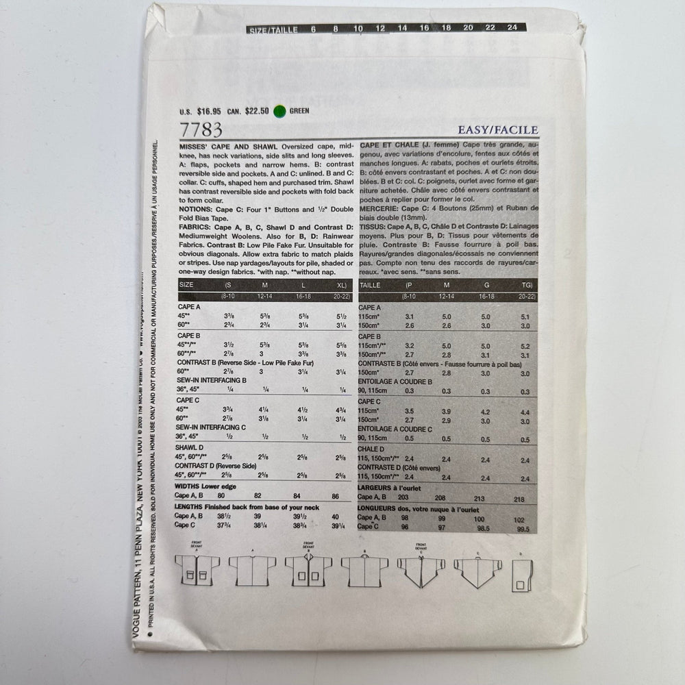 Sewing Pattern - Womenswear - Vogue 7783 - True Deadstock supplies Fabric by private - Sustainable Textile | FABCYCLE
