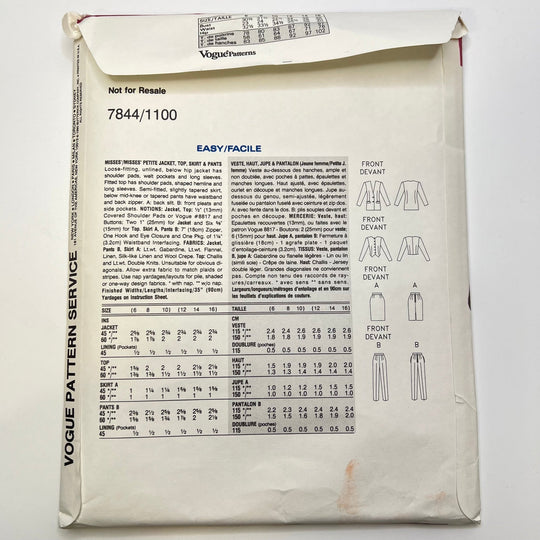 Sewing Pattern - Womenswear - Vogue 7844/1100 - True Deadstock supplies Fabric by private - Sustainable Textile | FABCYCLE