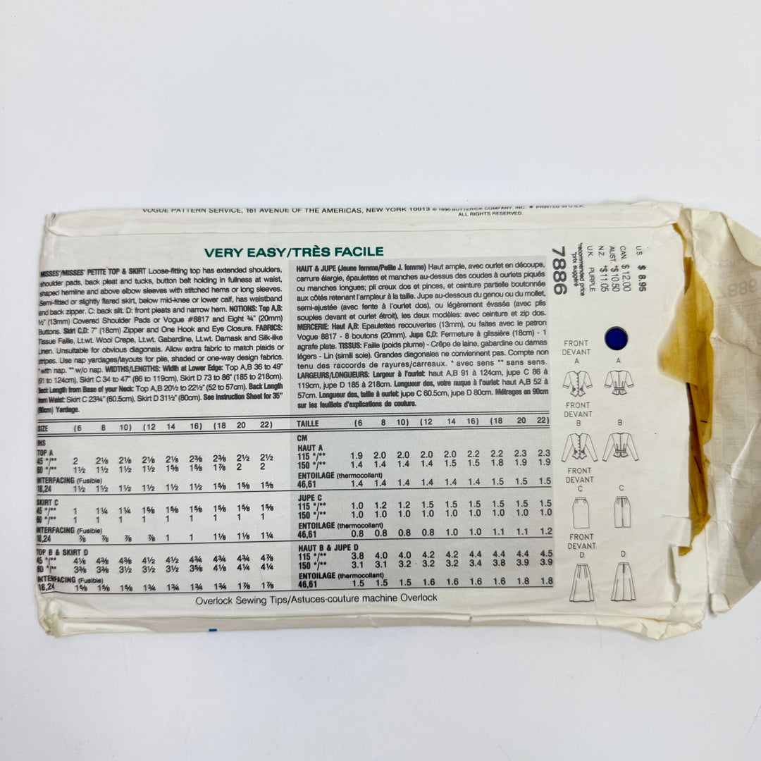 Sewing Pattern - Womenswear - Vogue 7886 - True Deadstock supplies Fabric by private - Sustainable Textile | FABCYCLE