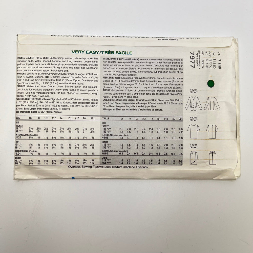Sewing Pattern - Womenswear - Vogue 7977 - True Deadstock supplies Fabric by private - Sustainable Textile | FABCYCLE