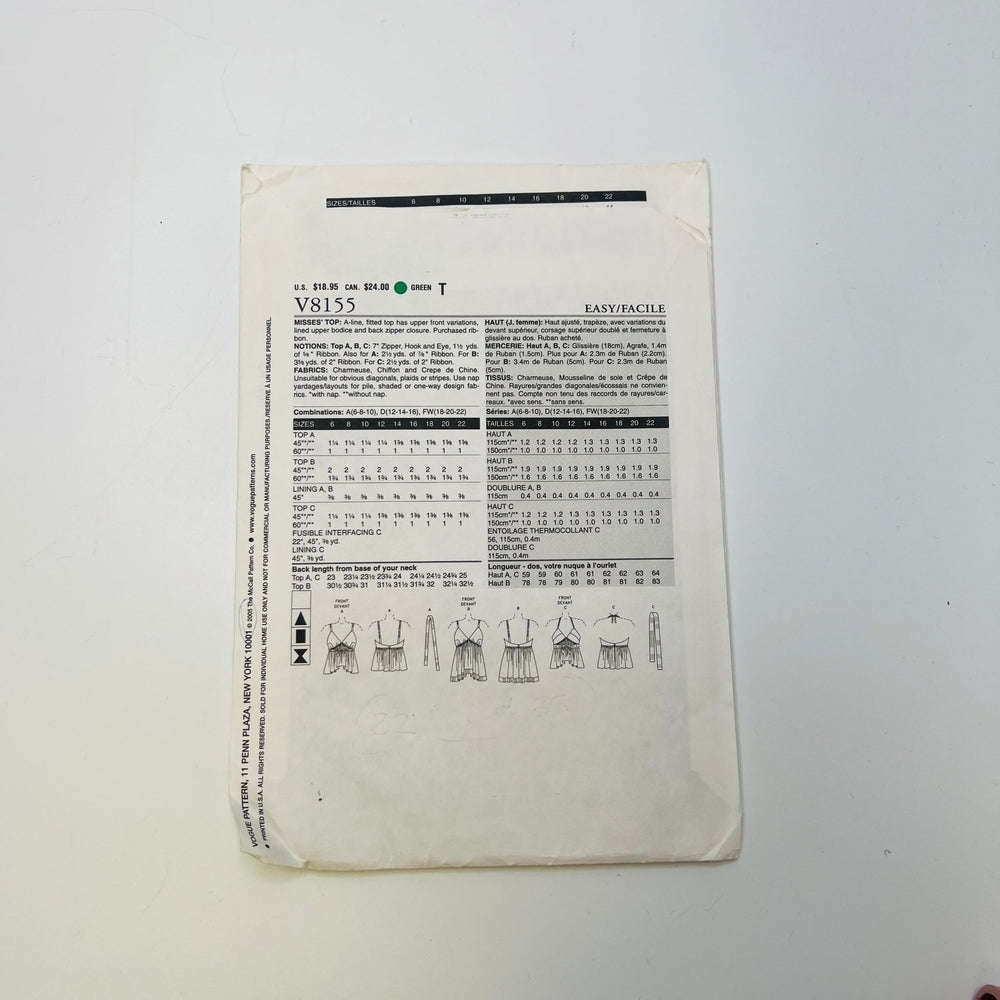 Sewing Pattern - Womenswear - Vogue 8155 - True Deadstock supplies Fabric by private - Sustainable Textile | FABCYCLE