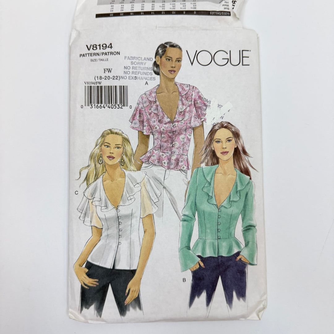 Sewing Pattern - Womenswear - Vogue 8194 - True Deadstock supplies Fabric by private - Sustainable Textile | FABCYCLE