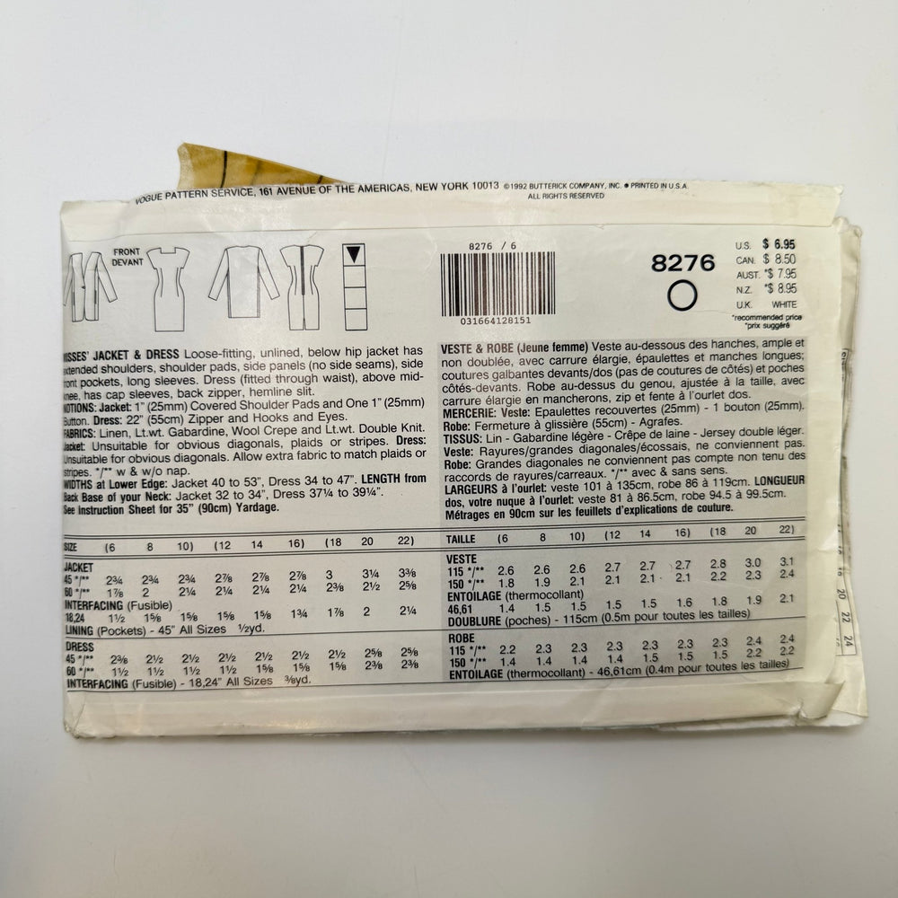 Sewing Pattern - Womenswear - Vogue 8276 - True Deadstock supplies Fabric by private - Sustainable Textile | FABCYCLE