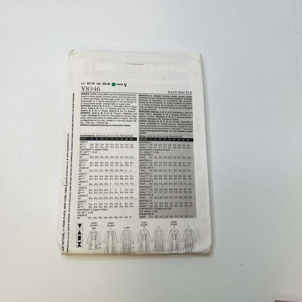 Sewing Pattern - Womenswear - Vogue 8346 - True Deadstock supplies Fabric by private - Sustainable Textile | FABCYCLE
