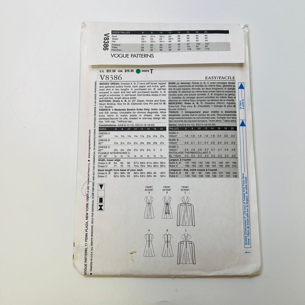 Sewing Pattern - Womenswear - Vogue 8386 - True Deadstock supplies Fabric by private - Sustainable Textile | FABCYCLE