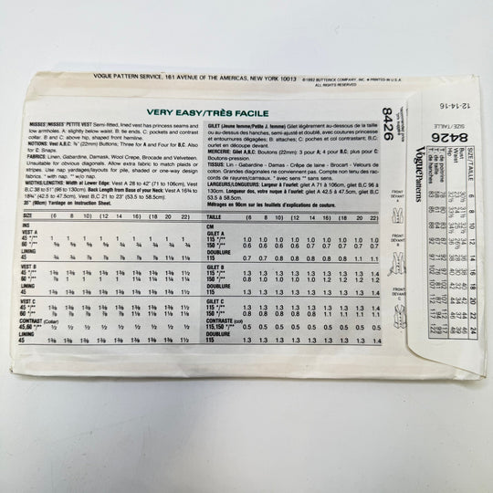 Sewing Pattern - Womenswear - Vogue 8426 - True Deadstock supplies Fabric by private - Sustainable Textile | FABCYCLE
