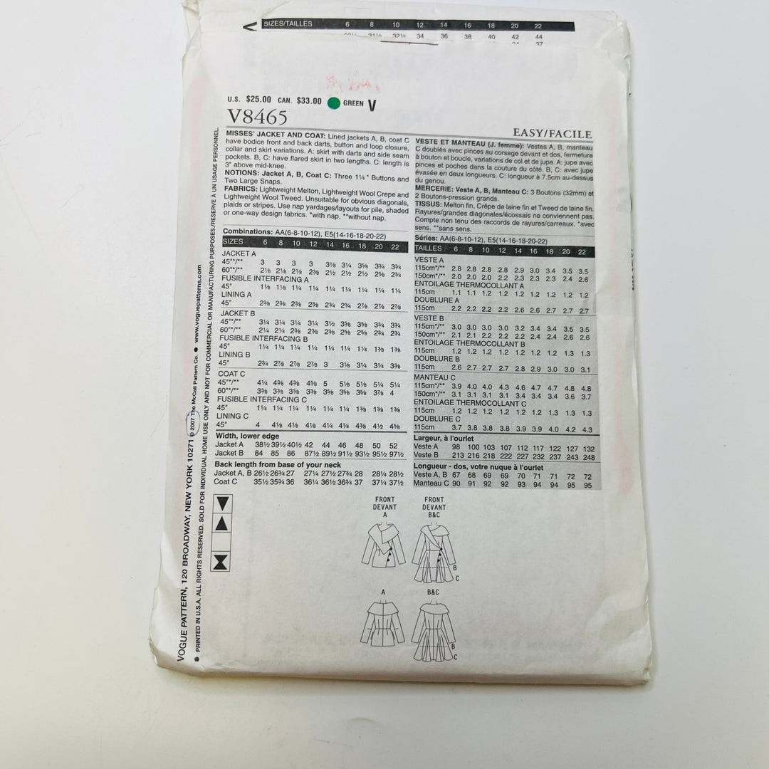 Sewing Pattern - Womenswear - Vogue 8465 - True Deadstock supplies Fabric by private - Sustainable Textile | FABCYCLE