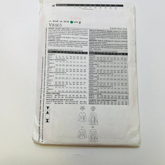 Sewing Pattern - Womenswear - Vogue 8465 - True Deadstock supplies Fabric by private - Sustainable Textile | FABCYCLE