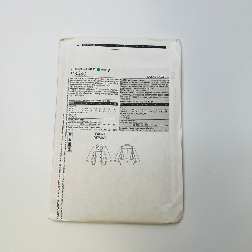 Sewing Pattern - Womenswear - Vogue 8480 - True Deadstock supplies Fabric by private - Sustainable Textile | FABCYCLE