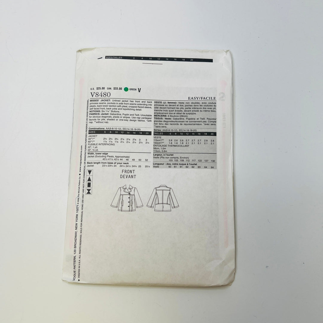 Sewing Pattern - Womenswear - Vogue 8480 - True Deadstock supplies Fabric by private - Sustainable Textile | FABCYCLE